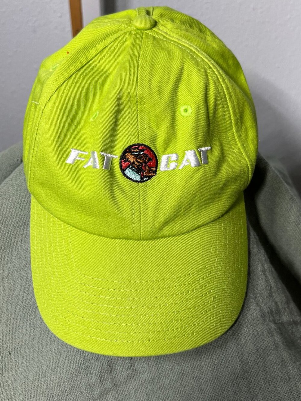 Reel Wicked Fat Cat Chartreuse Green 100% Cotton Adjustable Hat Cap